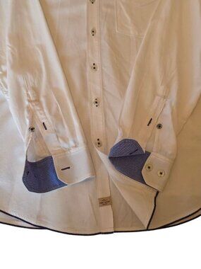 Tommy Bahama Jeans Button Up Shirt L/G Long Sleeve Blue Stripe Trim White 60/40